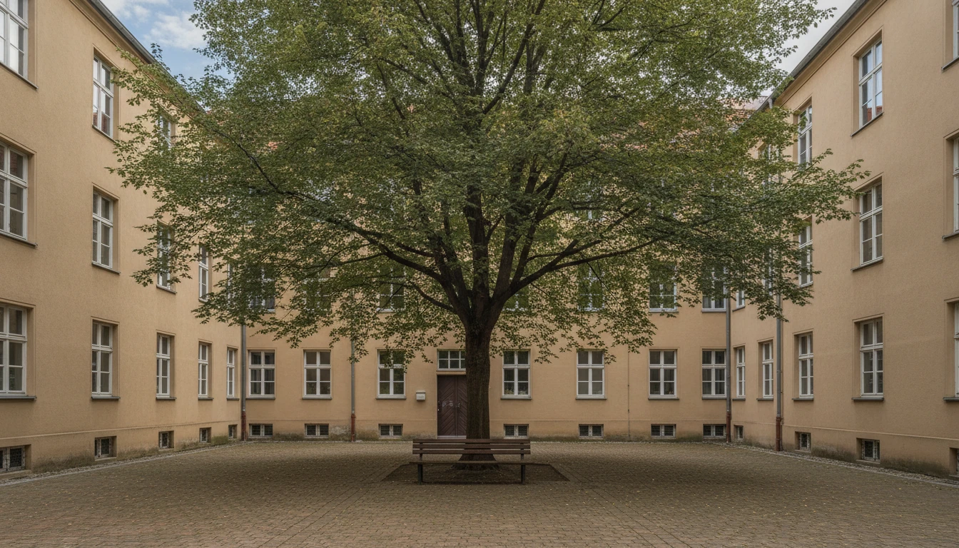 Innenhof mit Altbaum.